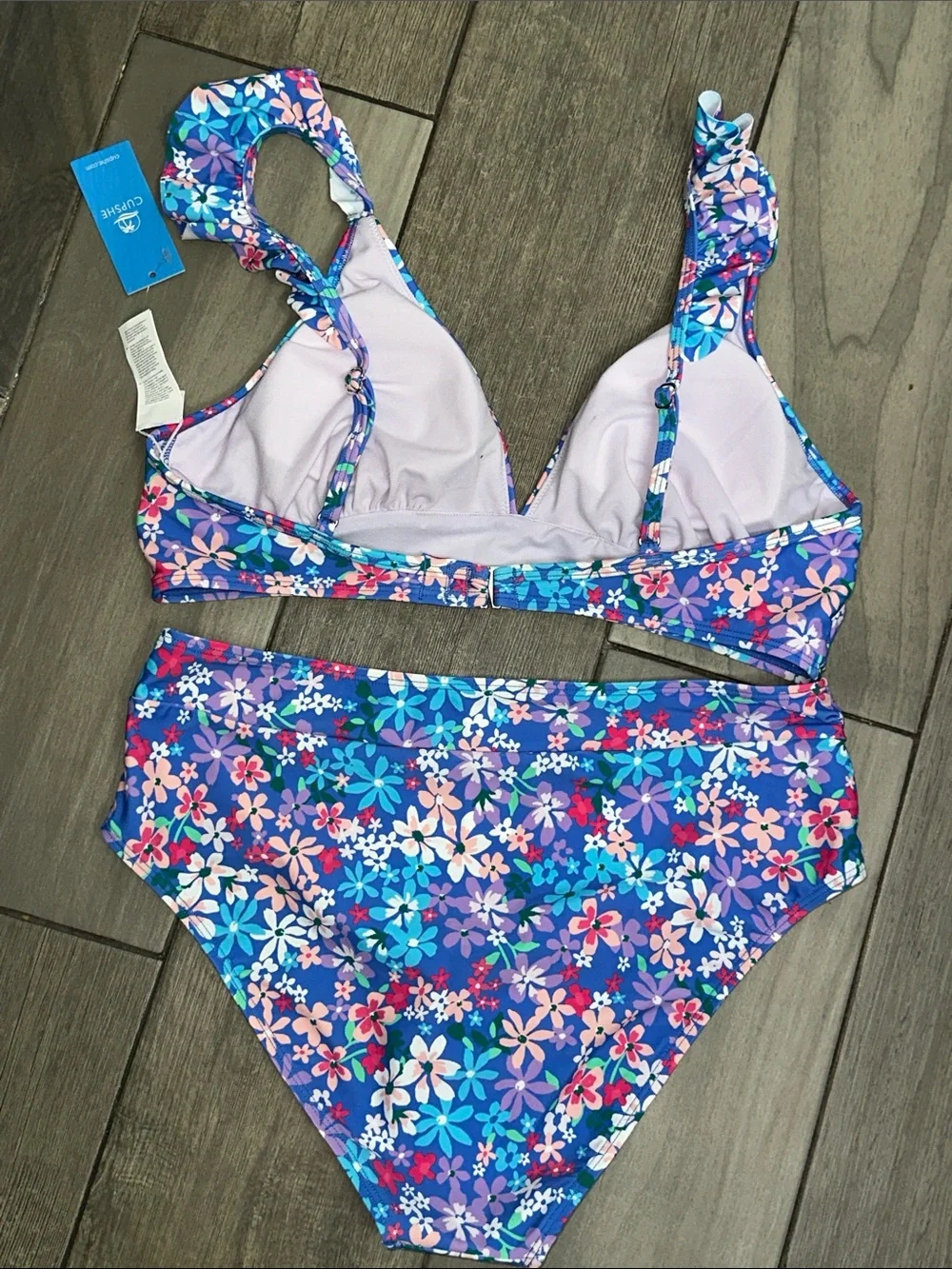 CUPSHE Sundry Daisy Ruffled Bralette High Waist Bikini Set Womens Swim Large NWT
